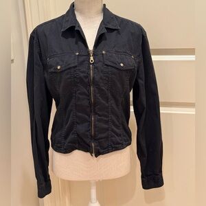 Women’s Vintage Black Cropped Utility Jacket Size Large